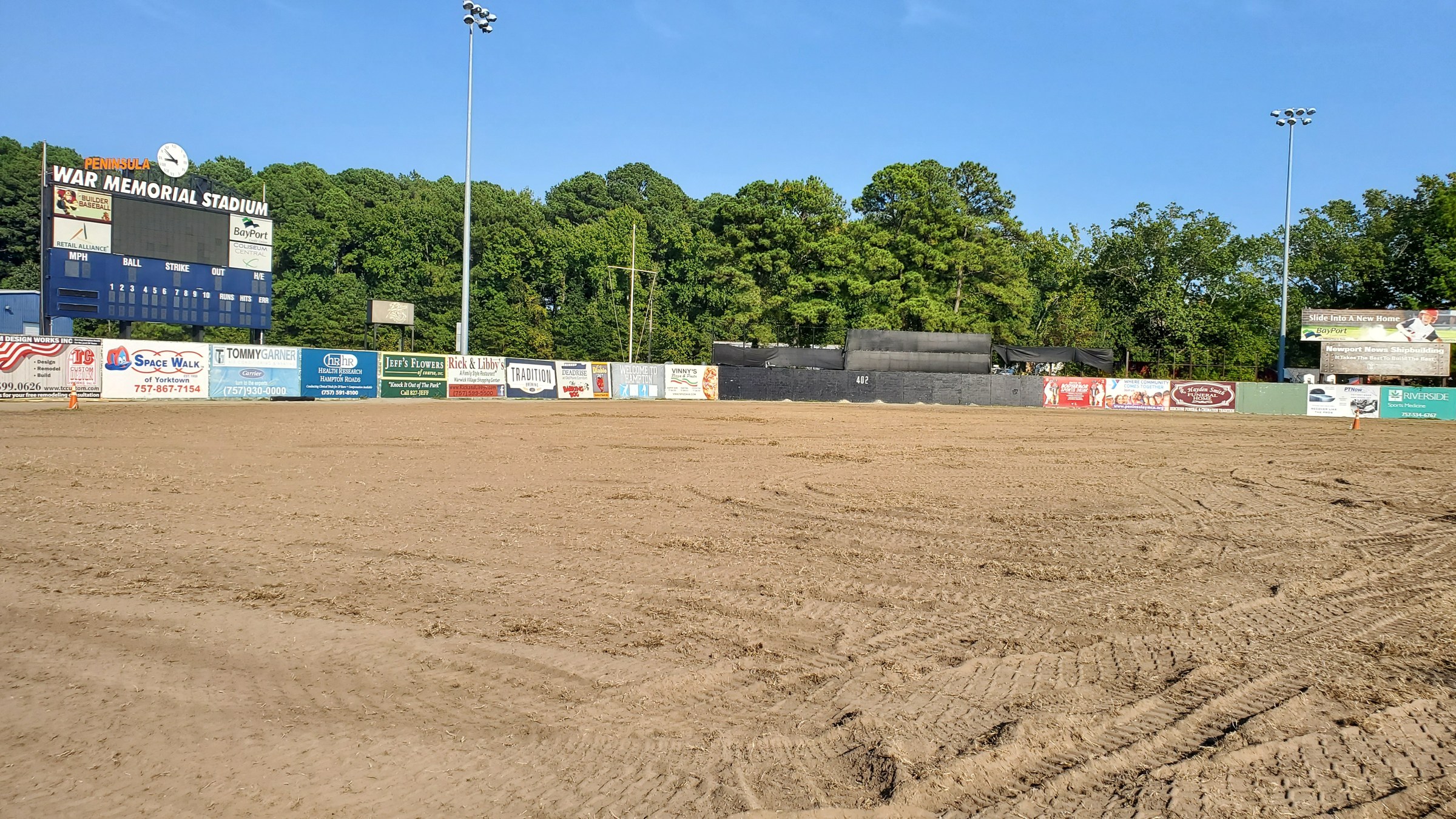 Outfield preparation ahead of laser grading and sod installation.