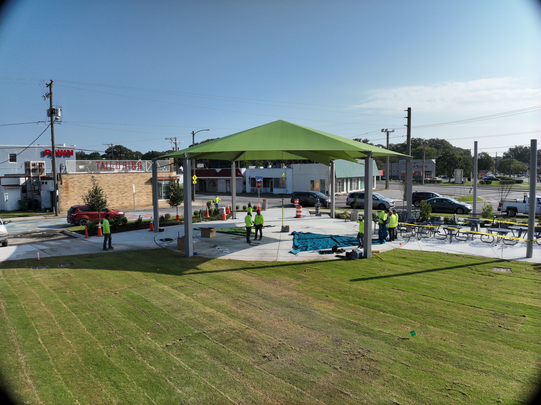 The shelter and gathering area during the final stages of sitework.