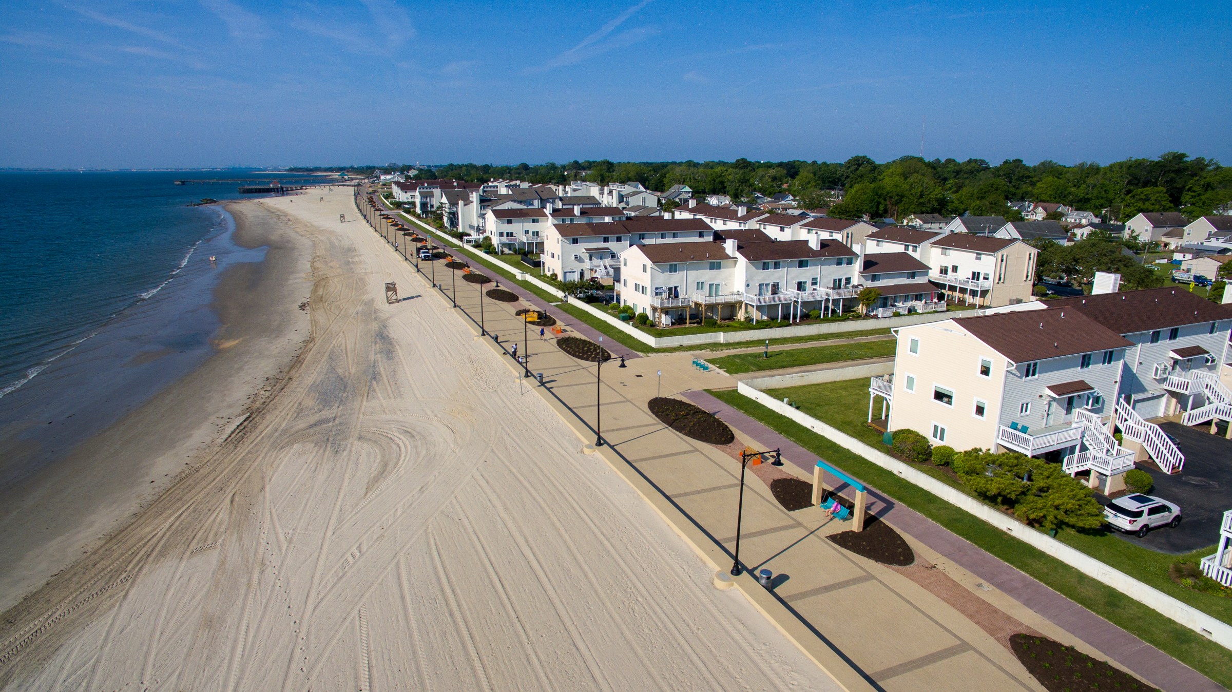 An aerial perspective places the improvements in their waterfront context.